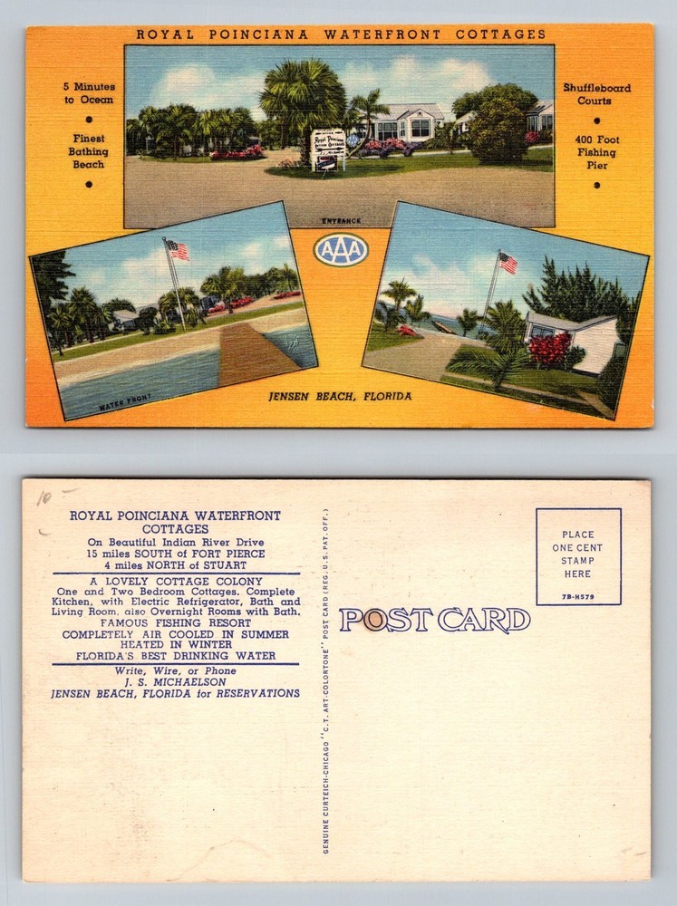 Jensen Beach, FL-Florida, Royal Poinciana Waterfront Cottages Vintage Postcard