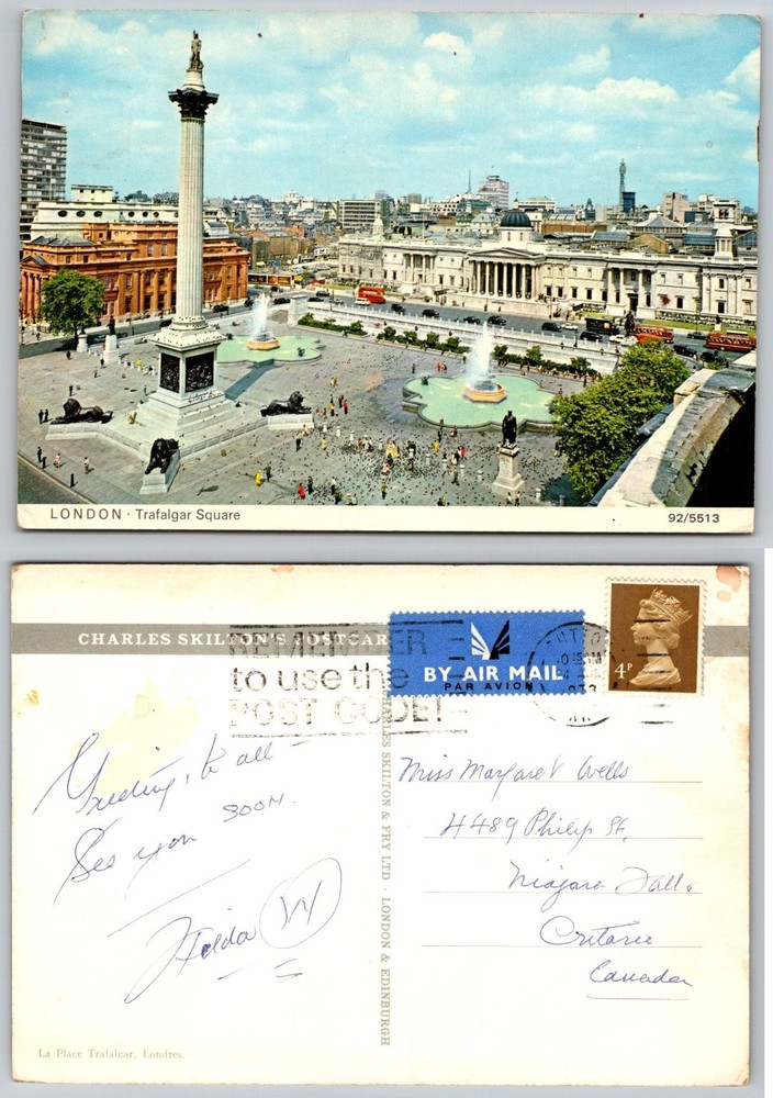 Vintage Postcard: Trafalgar Square, London, England - Nelson's Column 1970s