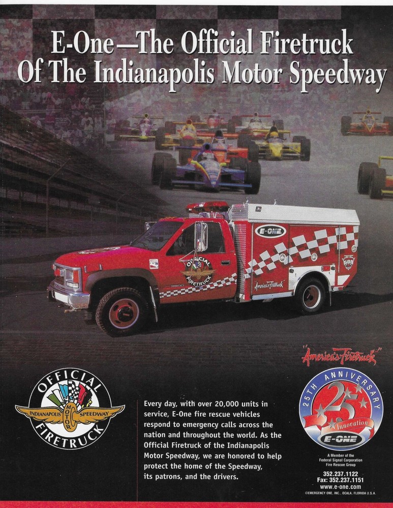 E-One - The Official Firetruck Of The Indianapolis Speedway  Original Print Ad