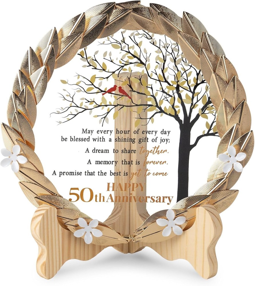 50th Anniversary Wedding Unique Gifts Ideas Crystal Plate with Gold Leaf Wrea...