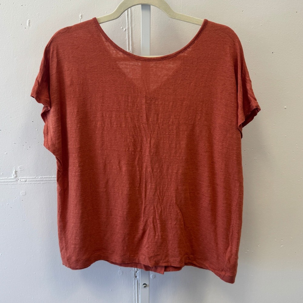 Rachel Zoe Women's XL Rust Orange Boxy 100% Linen Button Back Knit T-shirt Top