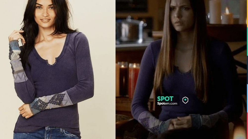 Free People Kombucha Thermal Top Womens M Purple ASO Elena Gilbert Boho Grunge