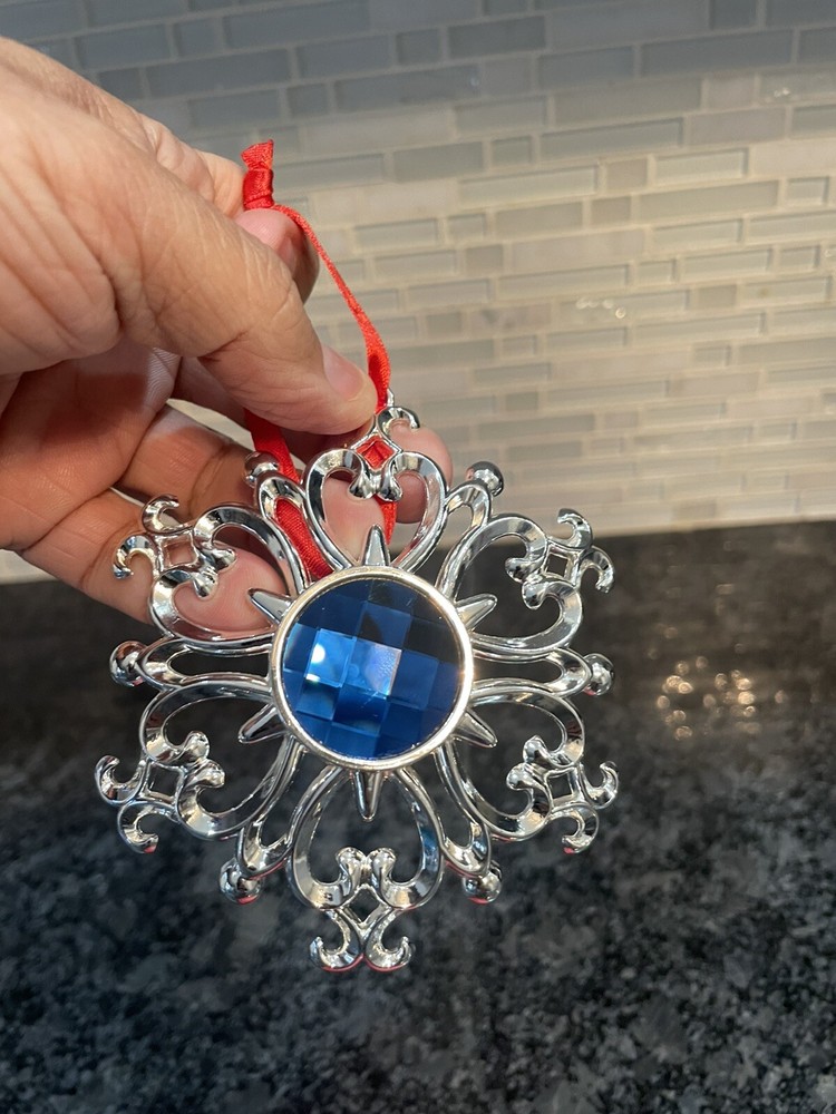 Lenox Bejeweled Silver Plate Blue Jewel Accent Snowflake Christmas 3.5
