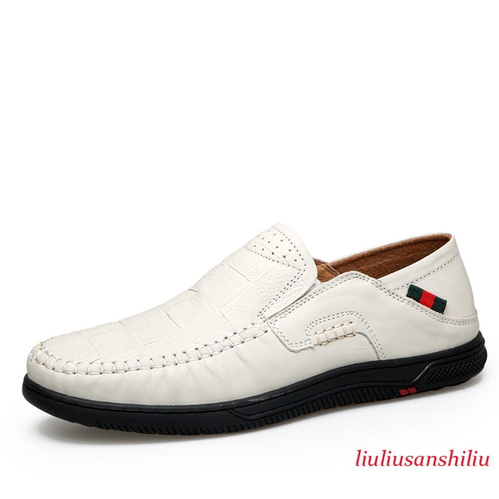 Men's Leather Slip on Loafers Casual Moccasin Round Toe Flats Dress Boat Shoes