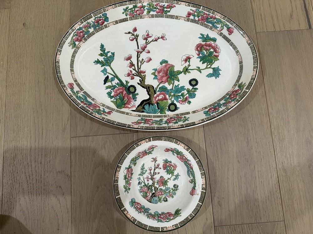 John Maddock & Sons Royal Vitreous Indian Tree 14.5” Platter And 6.25” Bowl