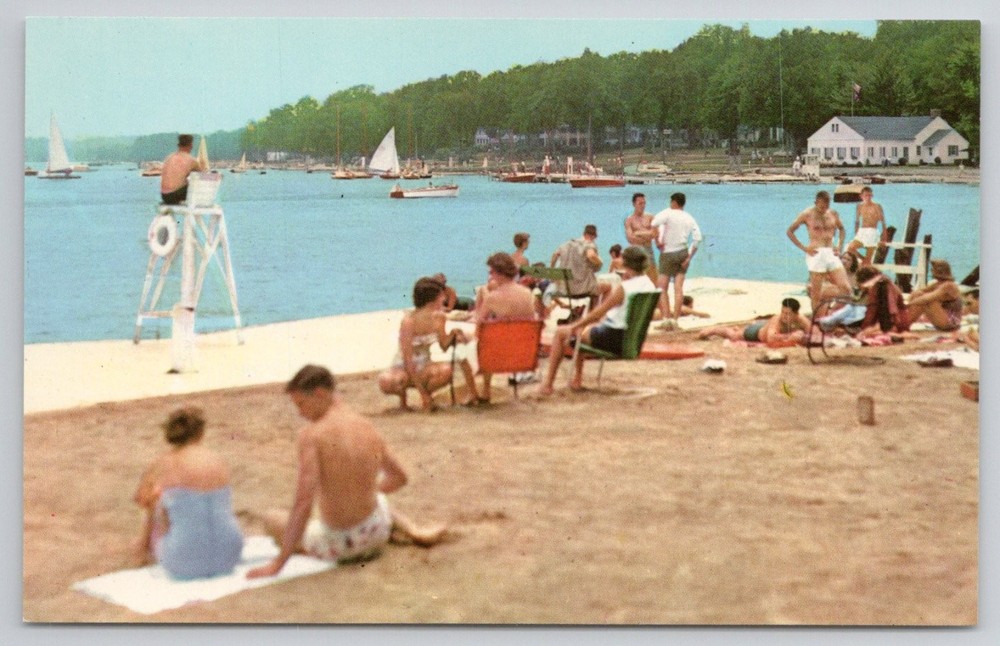 Chautauqua NY College Club Bathing Beach Lake Sports Club Curteichcolor Postcard