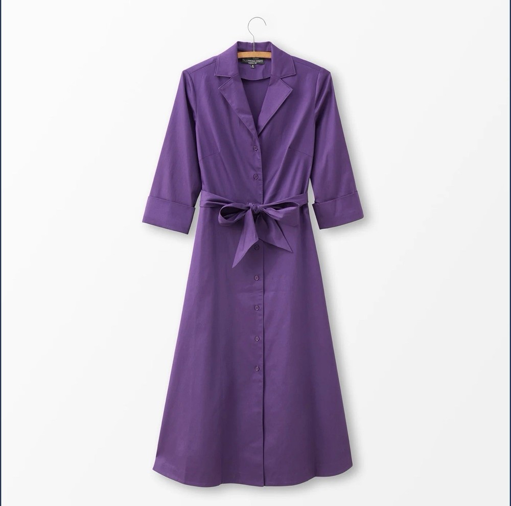 J. PETERMAN Long Sleeve 1947 Cotton Dress Imperial Purple Sz 10 NEW Midi Retro