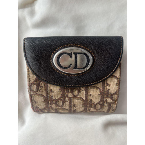Dior Trotter Canvas Leather Bi-Fold Compact Wallet Brown 2444
