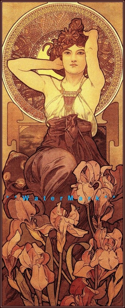 Amethyst 1900 Mucha Stones Series Vintage Art Nouveau Retro Poster Print  