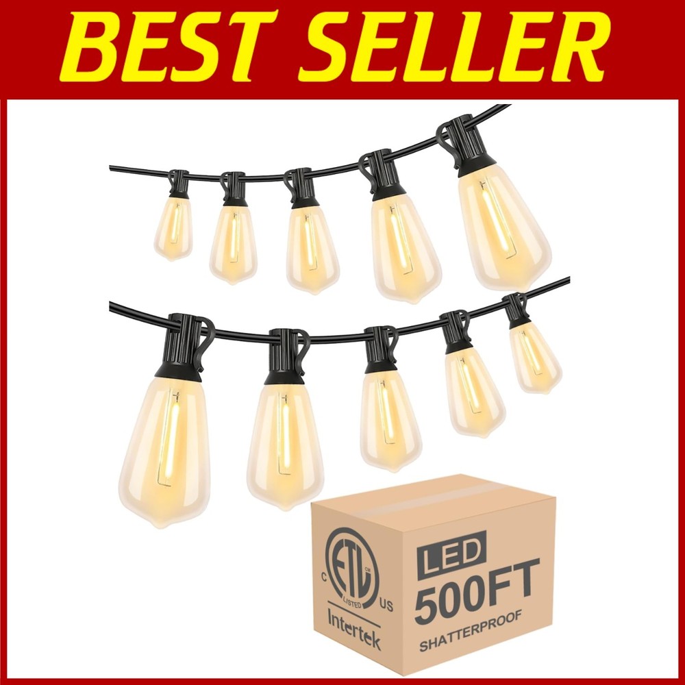 Cozy 500FT LED Outdoor String Lights, Dimmable Vintage Bistro Bulbs - Waterproof