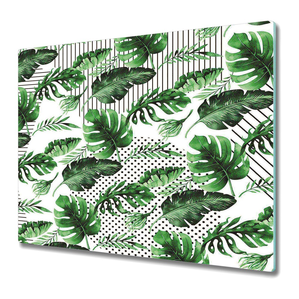 Glass Induction Ceramic Hob Cover Green Leaves Dots and Stripes 60x52