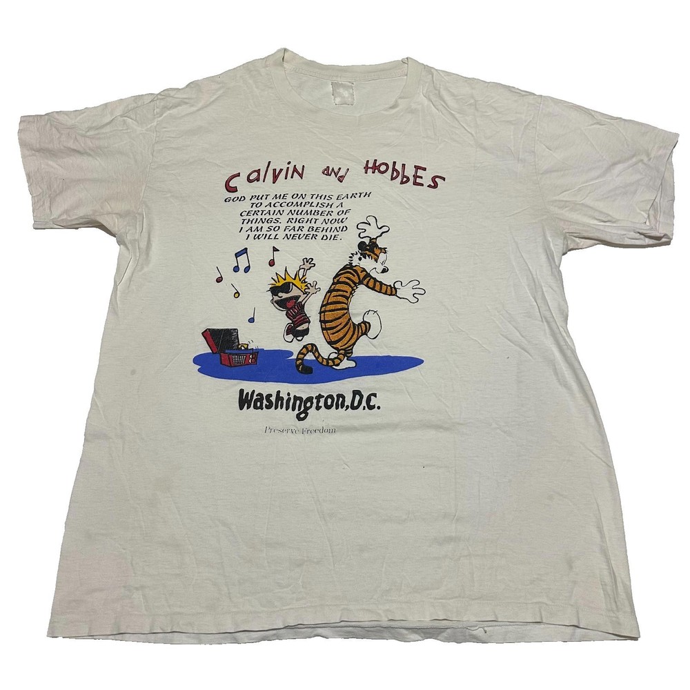 Vintage 90s Calvin and Hobbes Comic Strip Graphic T Shirt Grateful Dead L Large