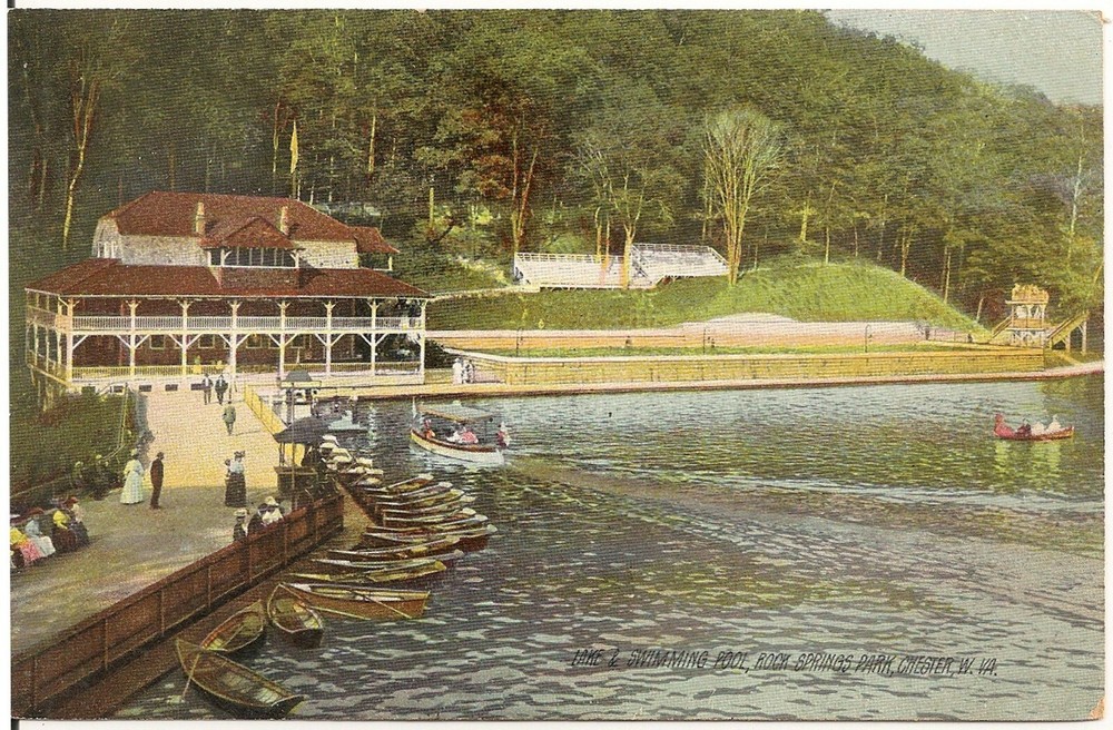 Lake & Swimming Pool at Rock Springs Amusement Park Chester WV Postcard