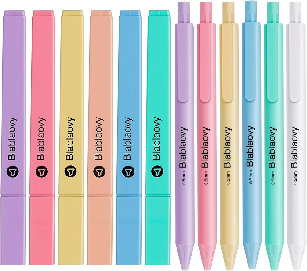 Bible Highlighters and Pens No Bleed, 12 Pcs Pastel Highlighter Set and Ballpens