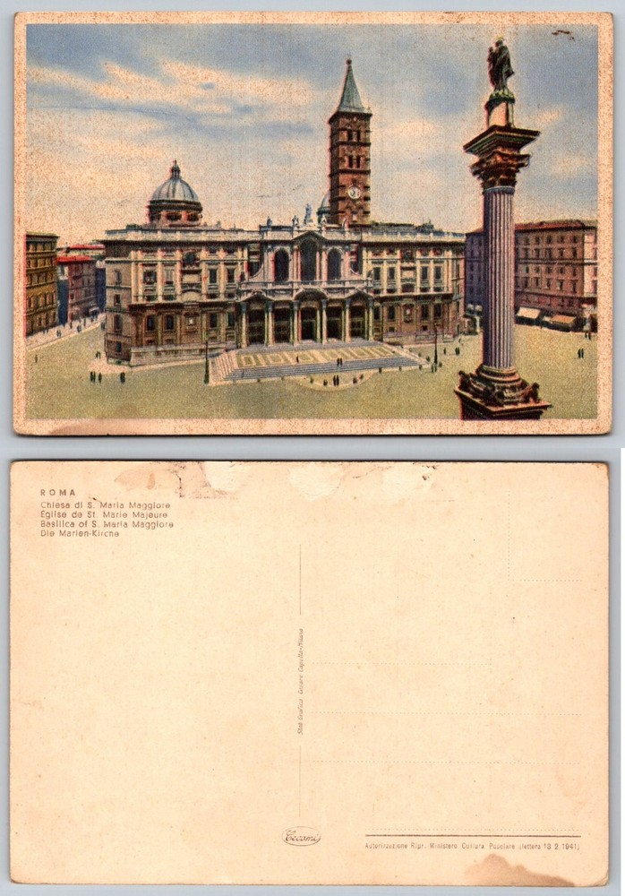 Vintage ROMA Basilica Santa Maria Maggiore 1941 Italian Church Postcard