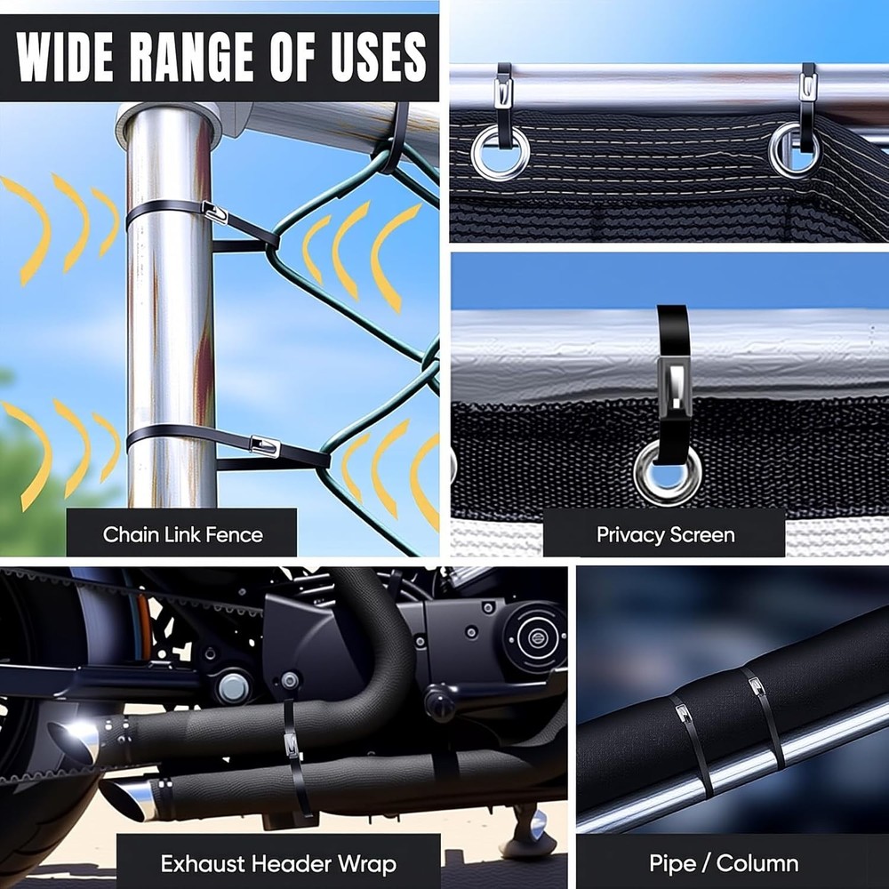 Black Metal Zip Ties with Stainless Steel Cable Tie Gun for Fastening and Cut...