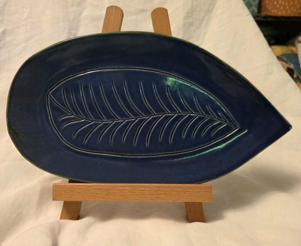 Handmade Pottery Leaf Platter. Signed. 13 X 7.  0704606
