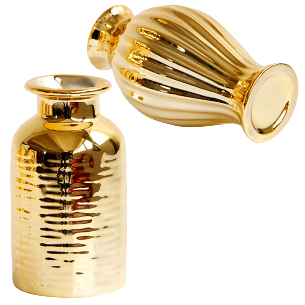 2 Pcs Small Golden Vase Fall Decor Porcelain Vases Artificial Outdoor Plants