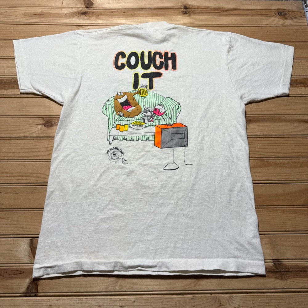 Vintage 80s 1987 The Potato Club Active Member Couch TV Graphic T-Shirt - Large