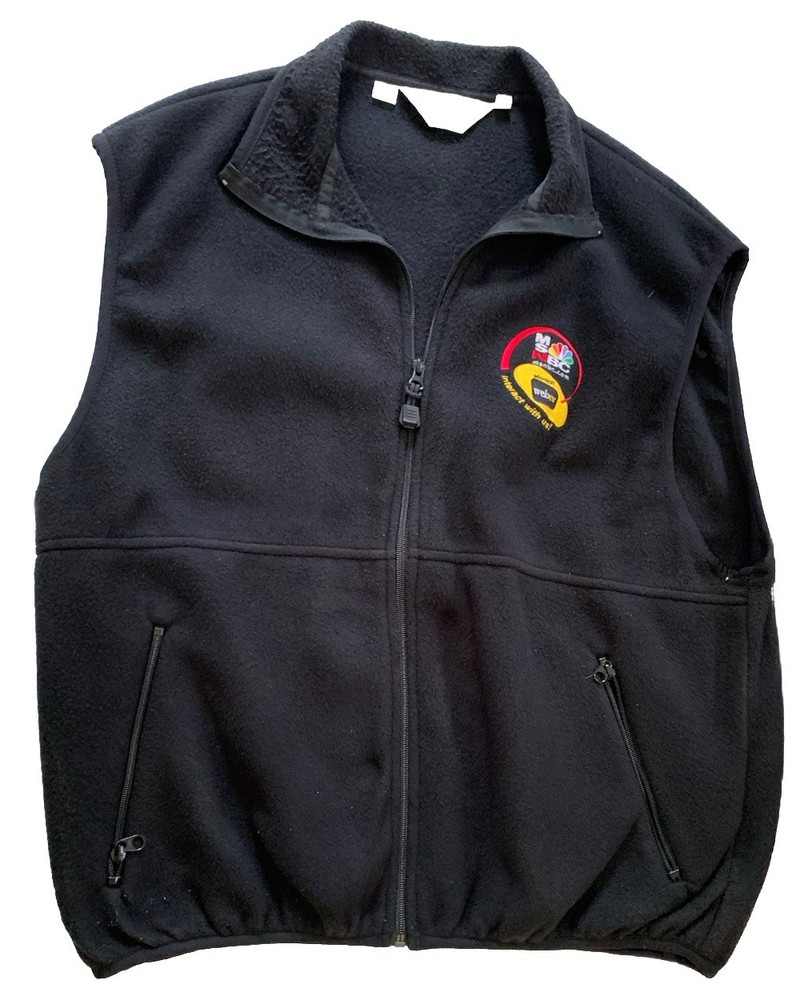 MSNBC Sleeveless Fleece Vest Large Black with Front Zip Pockets