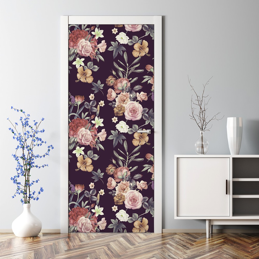 Vintage Floral Bubble Free Garden Colourful Flowers Repositionable Door Decal