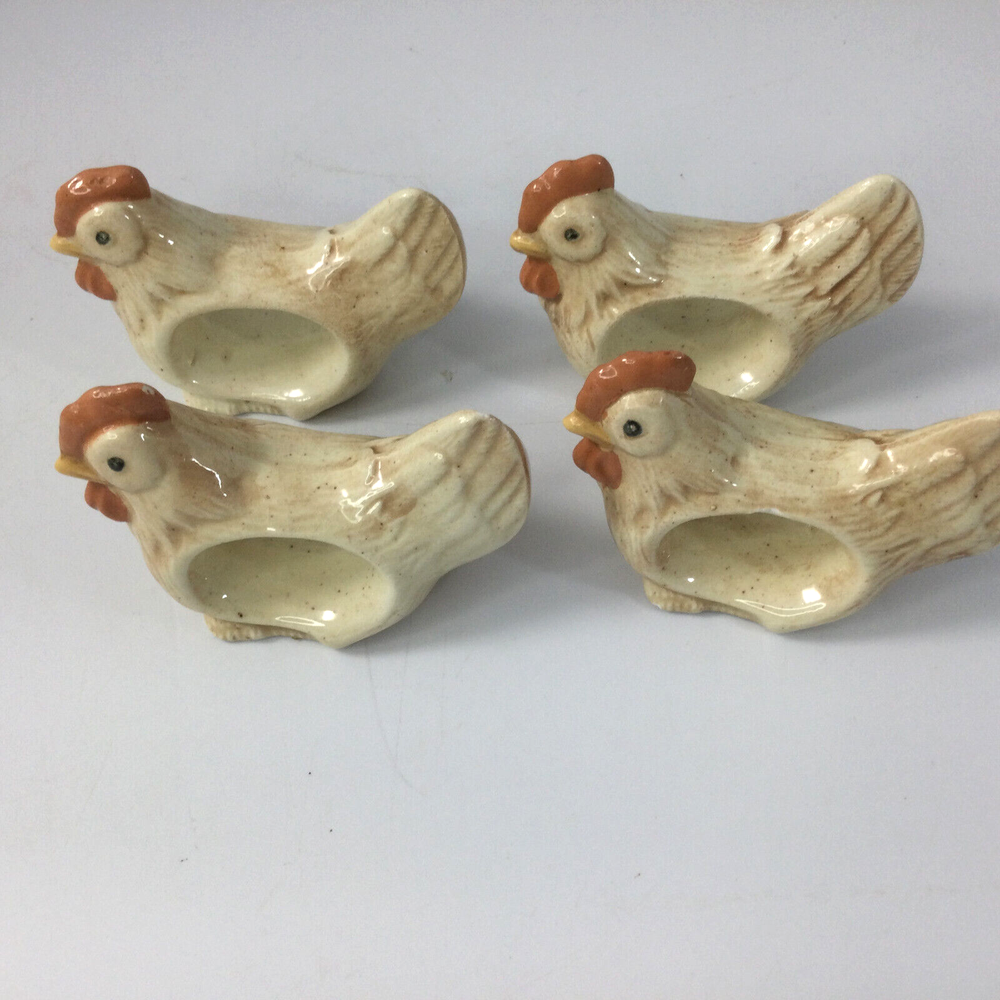 Vintage Ceramic Napkin Holders Chickens White Beige 3