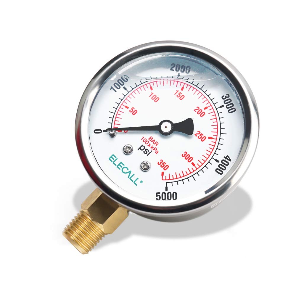 HeavyDuty 21/2 Glycerin Pressure Gauge 05000 Psi 1/4 NPT Stainless Steel Bras