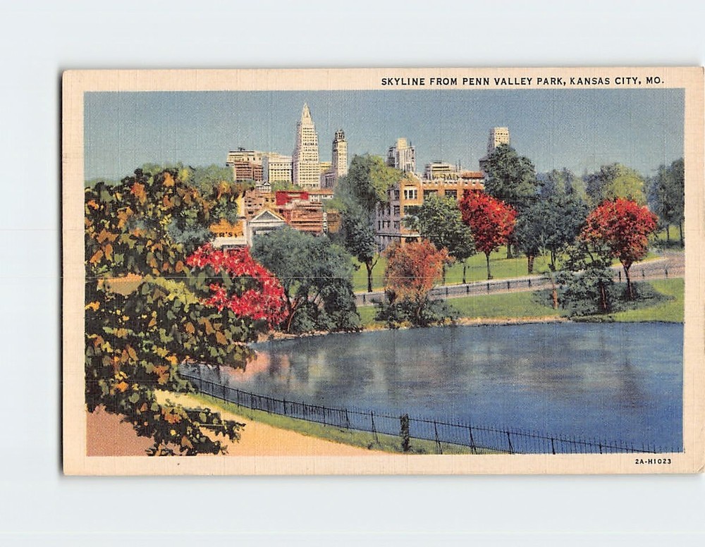 Postcard Skyline from Penn Valley Park Kansas City Missouri USA