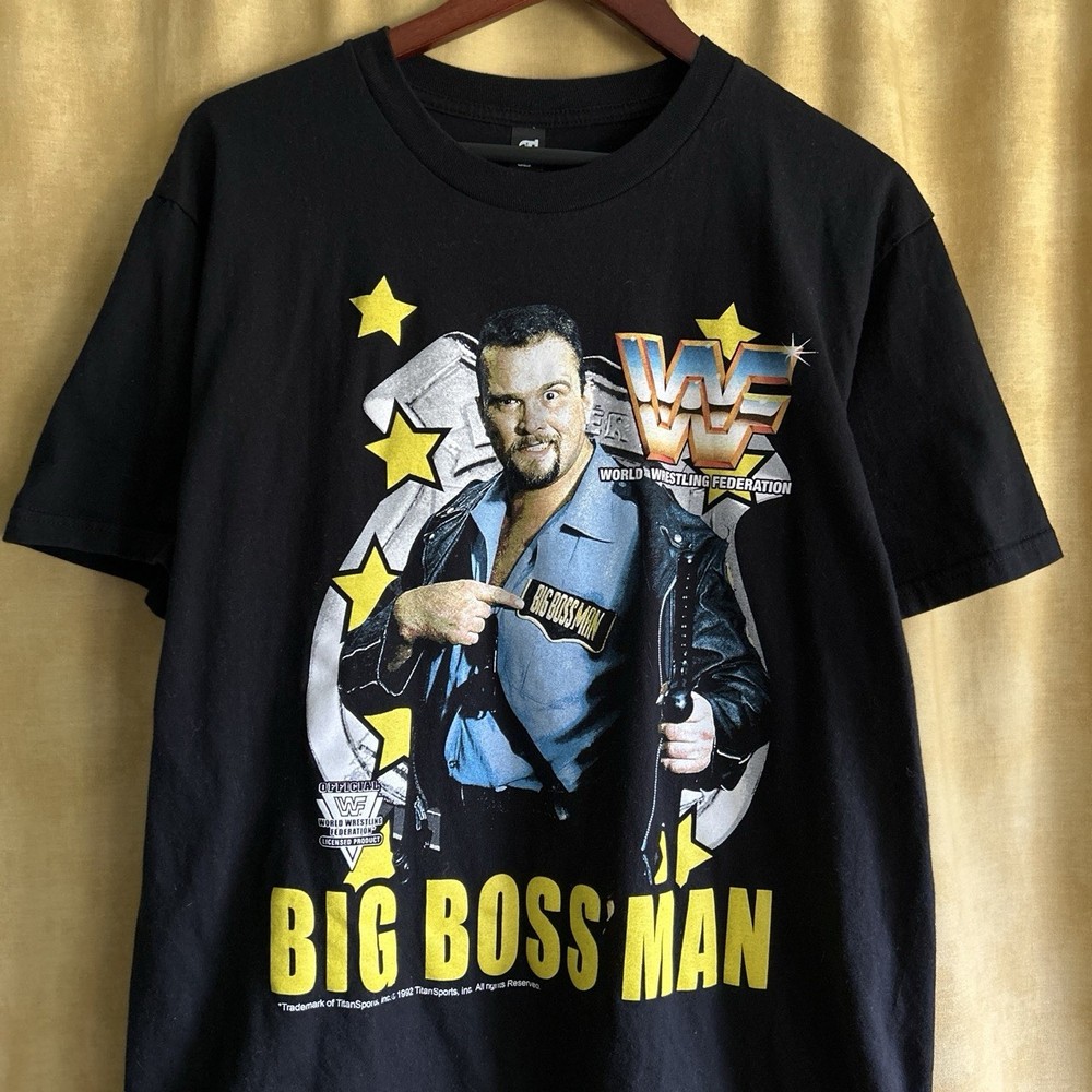 WWF Big Boss Man 1992 Vintage Graphic T-Shirt Black Men's Size L Gildan Hammer