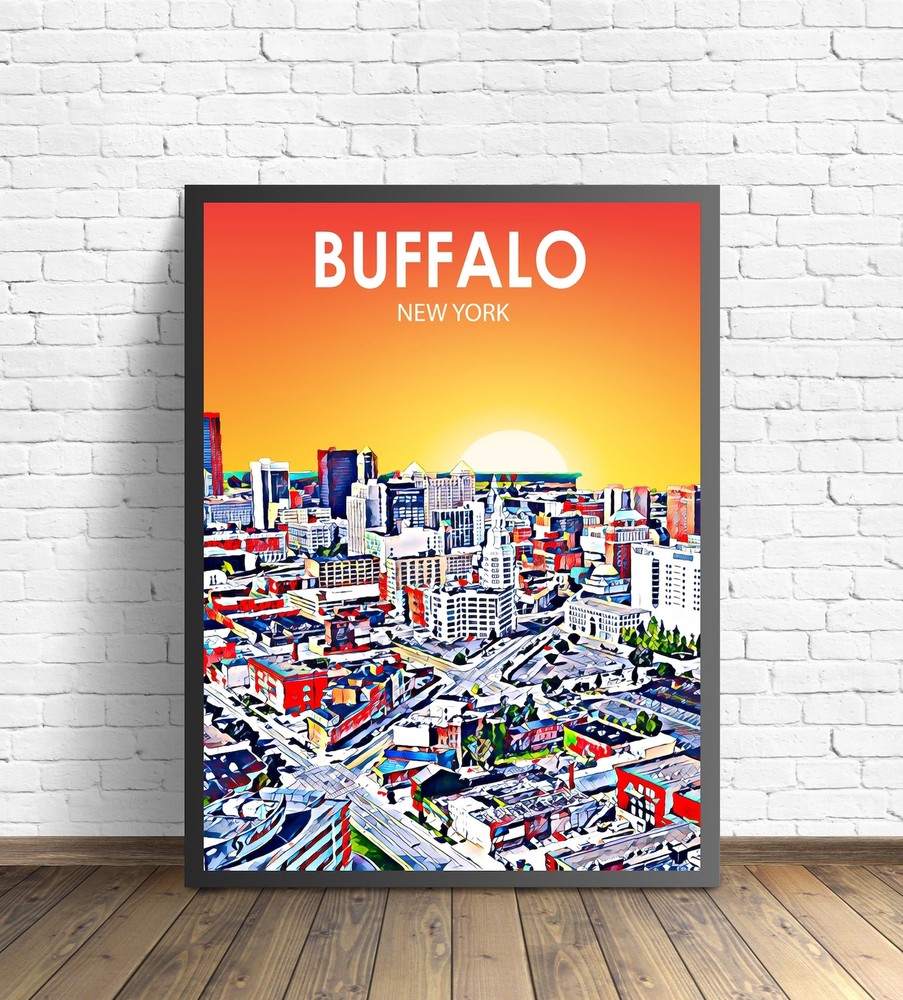 Buffalo NY Sunset Night Cityscape Landscape Poster Wall Art Decor  