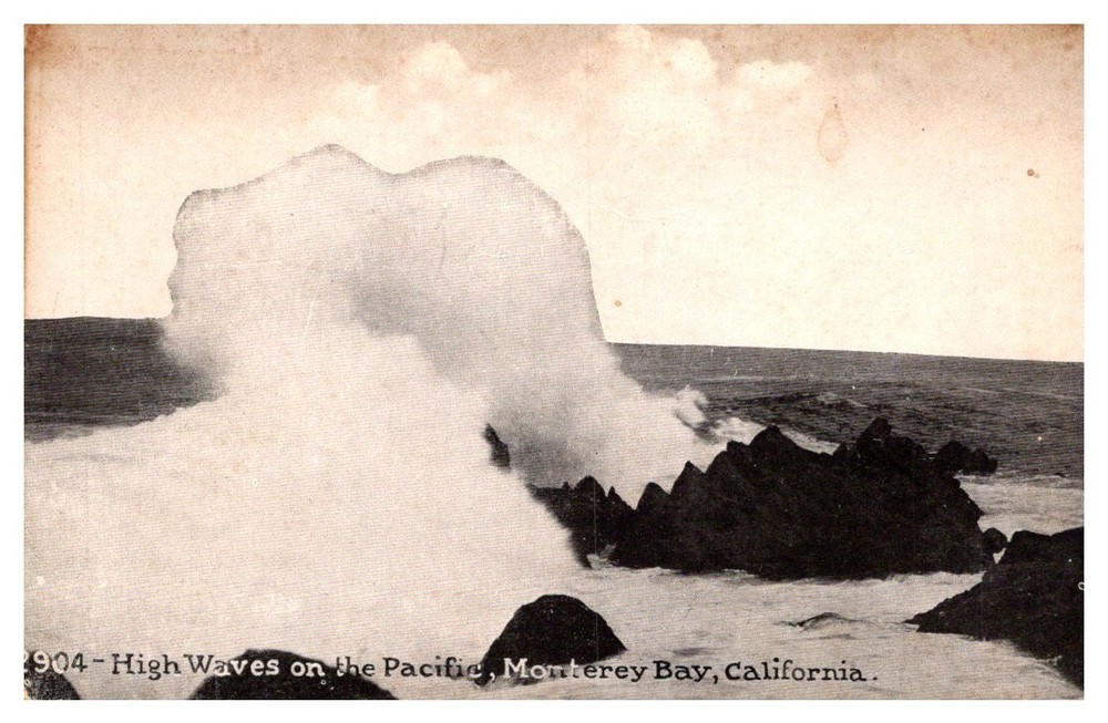 c1910 High Waves On The Pacific Ocean Monterey Bay California Vintage Postcard