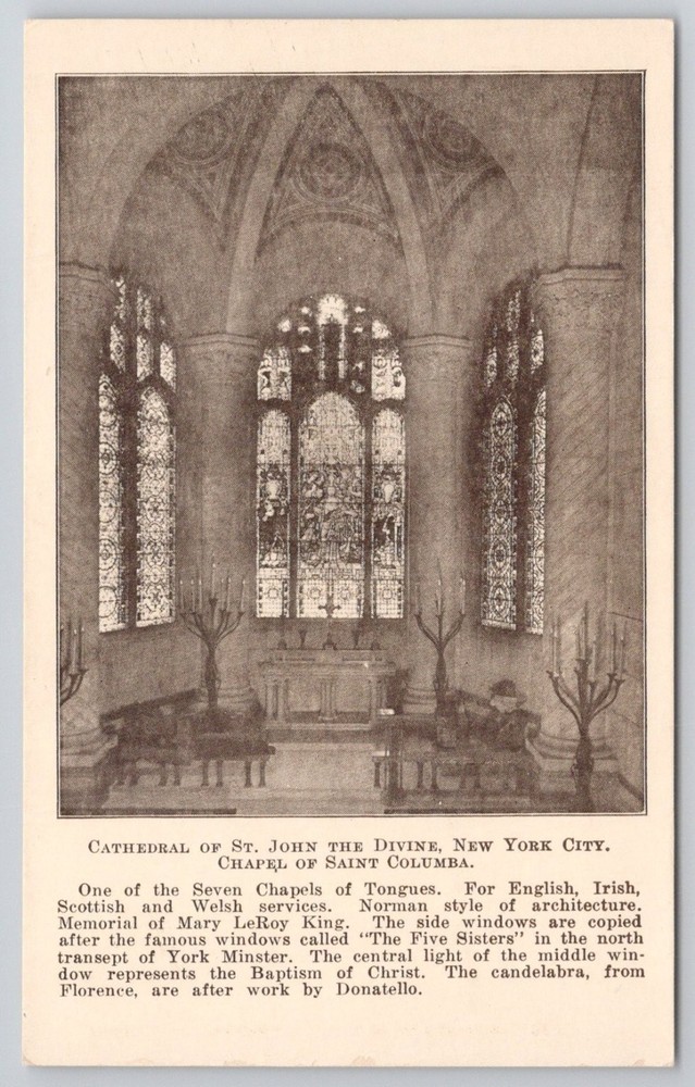 1928 St. John the Divine Chapel of St. Columba NYC Vintage Postcard