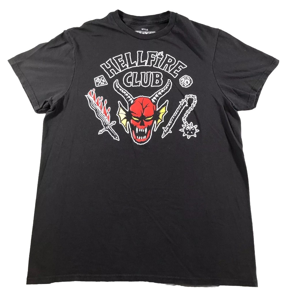 Stranger Things Mens Medium Hellfire Club Black Graphic T-Shirt
