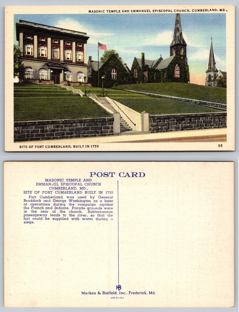 Masonic Temple Emmanuel Episcopal Church Cumberland MD Postcard