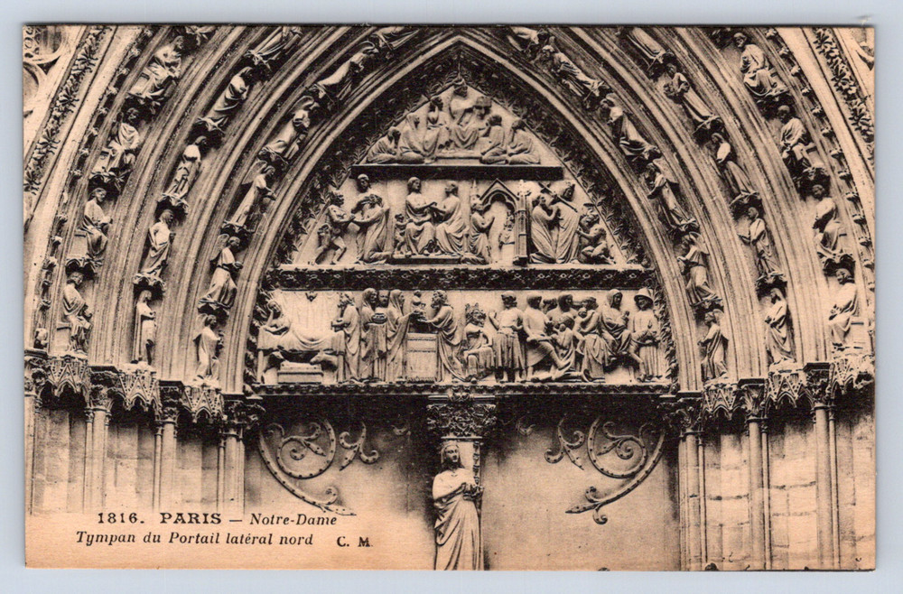 Vintage Postcard Paris Notre Dame Tympan du Portail lateral nord