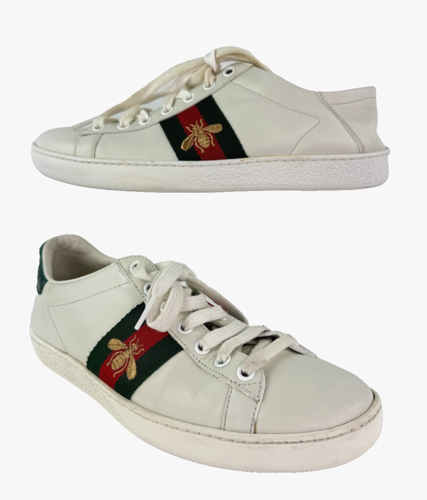 Gucci Auth Mis Match Style 6.5 US 36.5 EU Ace White Leather Bee Sneakers Shoes