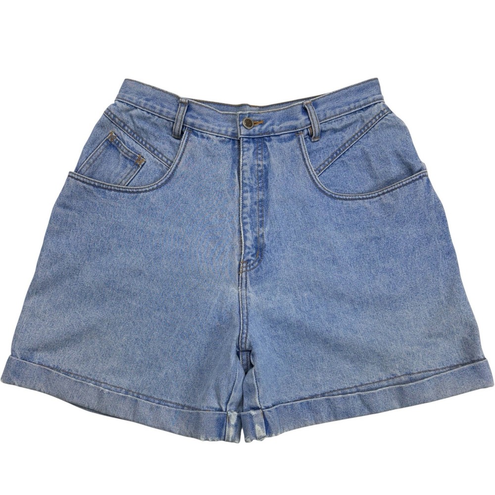 Vintage 80s Bill Blass Womens 14 High Waisted Denim Shorts Cuffed Light Wash