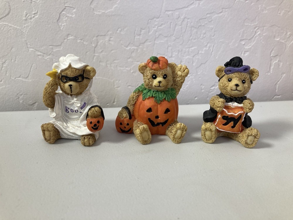 Halloween Teddy Bears Resin Figurines -  Pumpkin, Ghost, Witch, Trick Or Treater