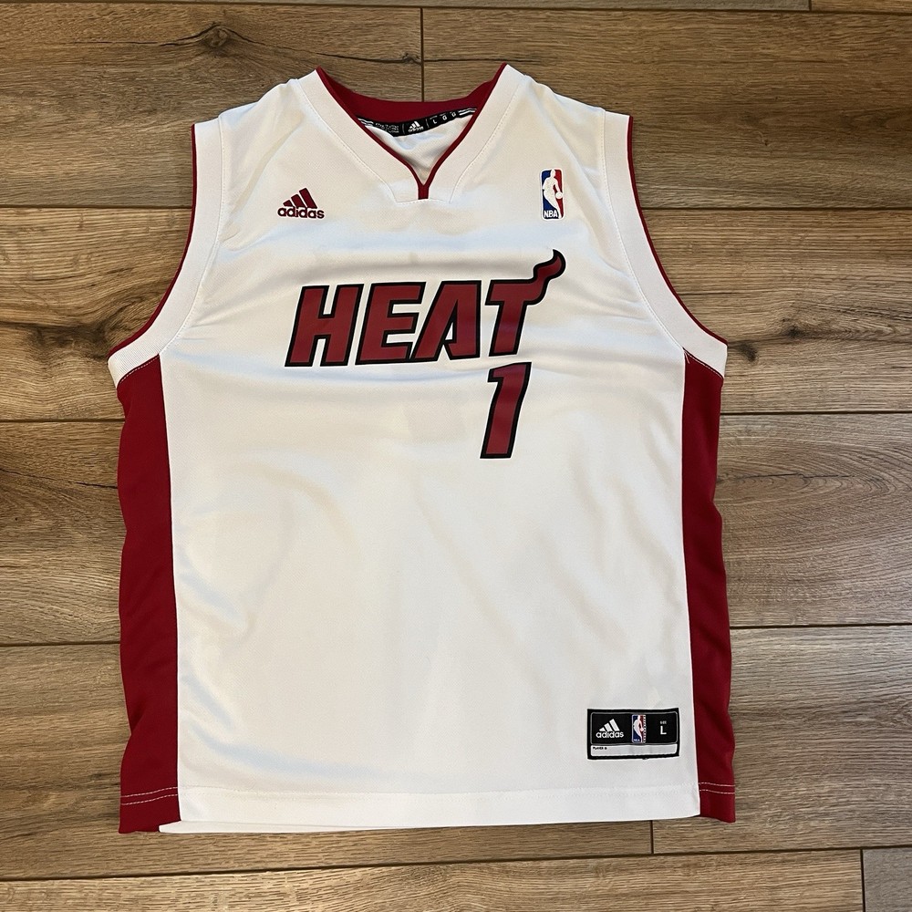 Adidas Miami Heat Chris Bosh #1 Basketball White Jersey Youth Kid's Large