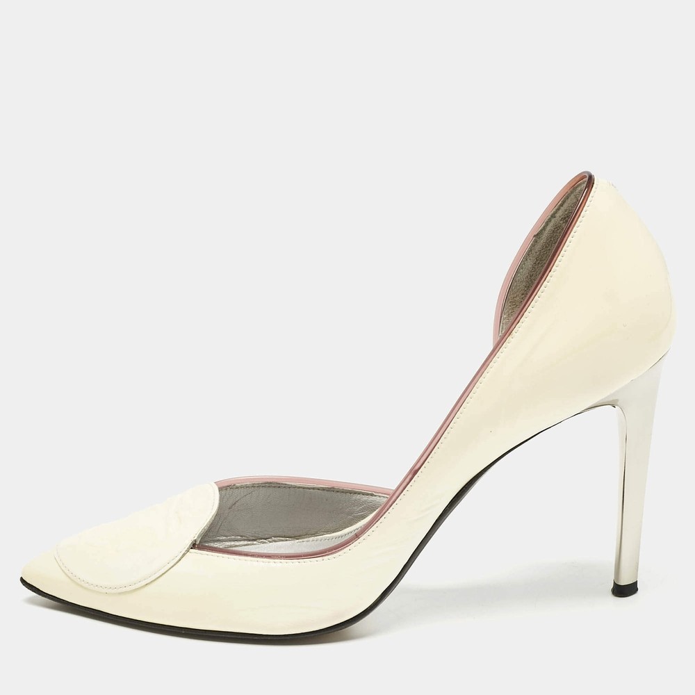 Versace Cream Patent Leather Medusa Pointed Toe Dorsay Pumps Size 36