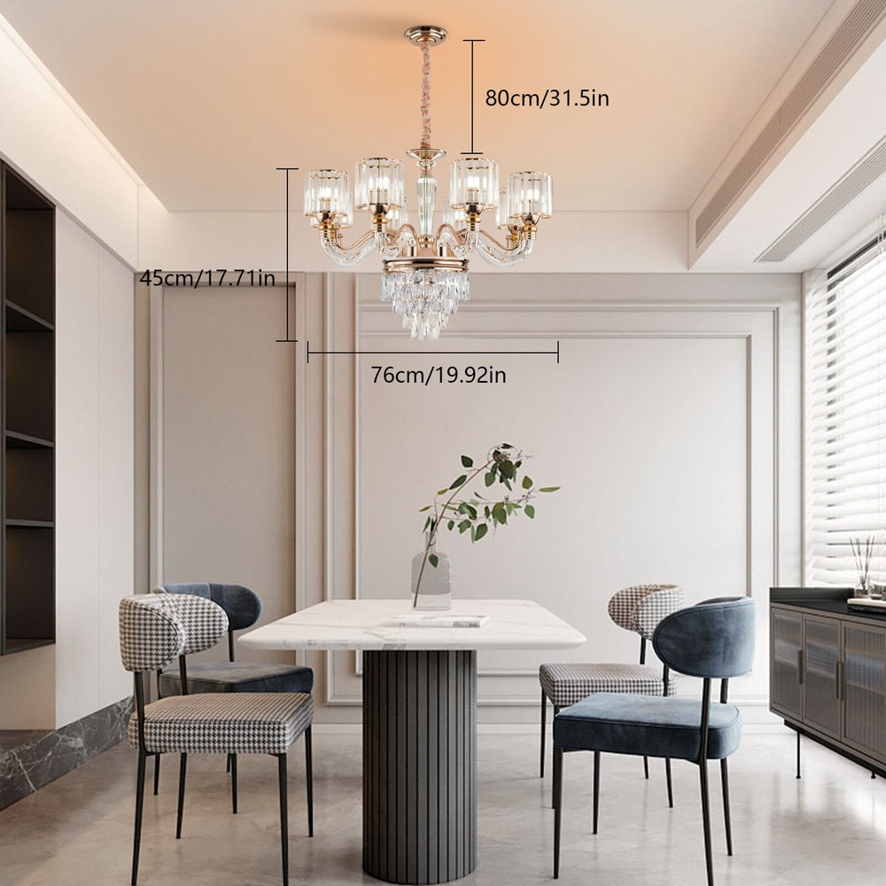 8 Lights Gold Large Crystal Chandeliers Ceiling Light Fixture for Living Room US