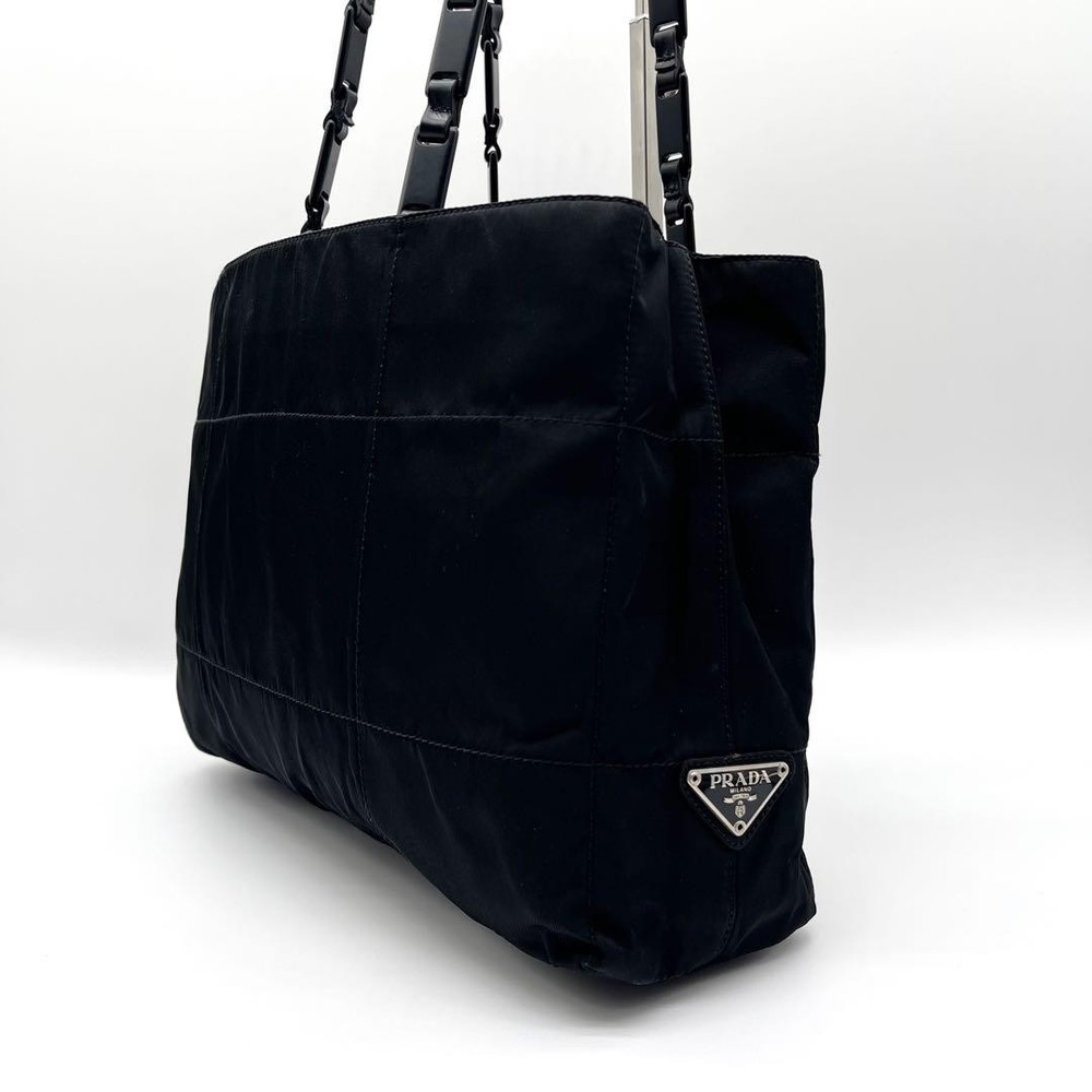 Prada Tote Bag Shoulder Triangle Plate Nylon Black