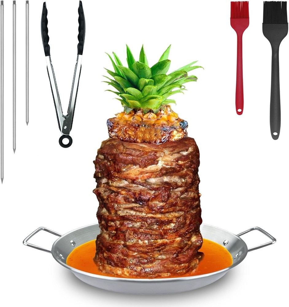 Al Pastor Skewer for Grill Gyro Pan with Skewer BBQ Vertical Skewer Pan Stand