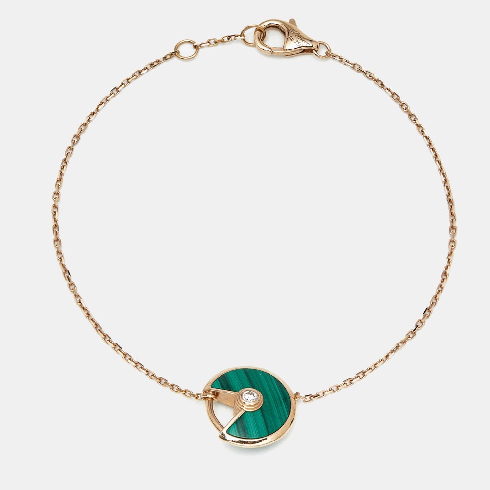Cartier Amulette Malachite Diamond 18k Rose Gold XS Bracelet