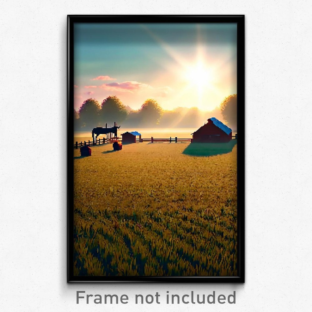 Pixel Art Poster - Graceful Farm (8 Bit Psychedelic Trippy Video Game Print)