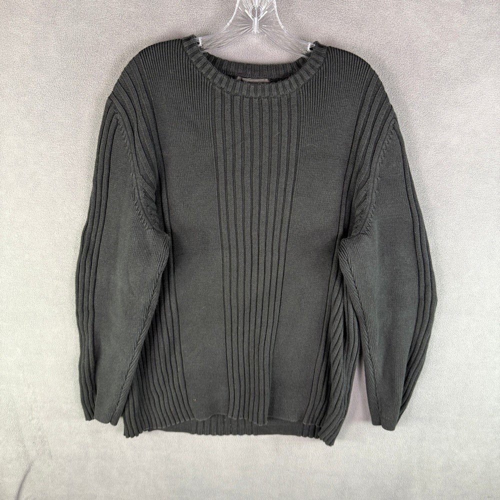 Express Mens Sweater XL Black Ribbed Knit Heavy Crewneck 100% Cotton Made in UK
