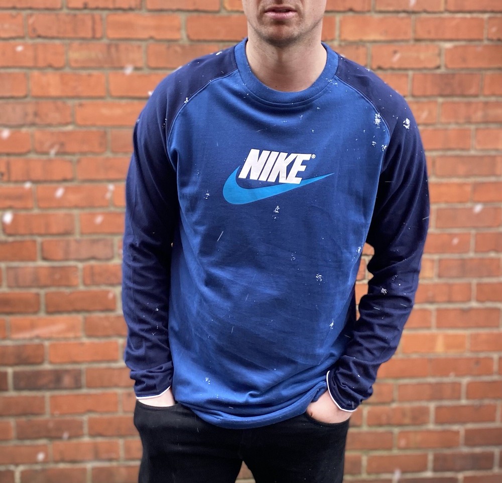 Nike Blue Long-Sleeved TShirt Mens XL Tee Shirt Round Neck Spellout Printed Logo