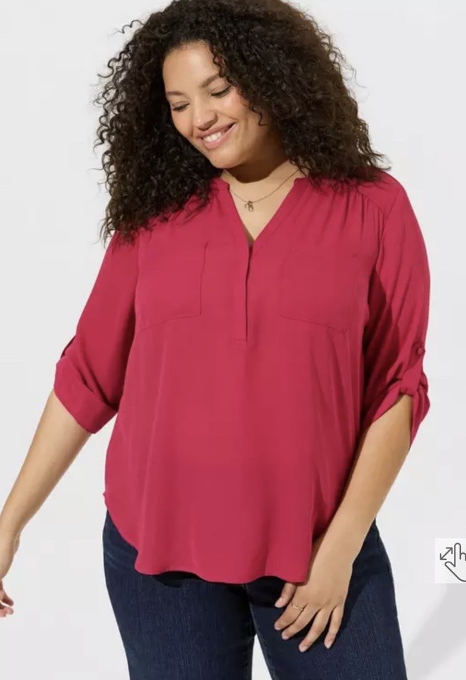 Torrid Harper Georgette Pullover 3/4 Sleeve Blouse Pink Peacock Sz 3X Nwt!