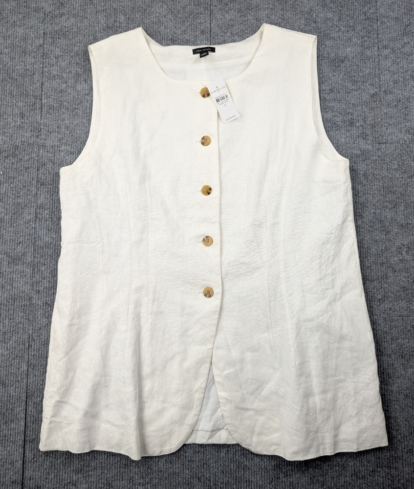 Ann Taylor Linen Vest Womens 14 Coastal Quiet Luxury Clean Girl Minimal Resort