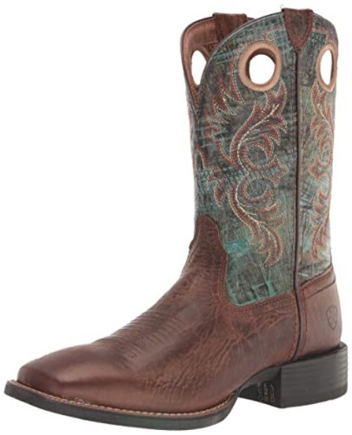 Ariat Mens Square Toe Sport Rodeo Western Boots in Loco Brown Roaring Turquoise